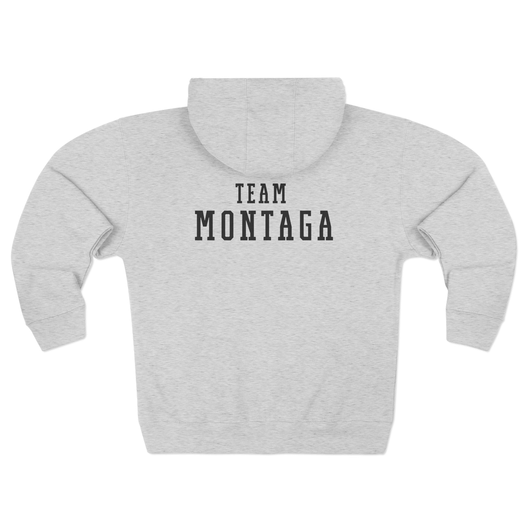 Team Montaga Unisex Zip Hoodie with Team Montaga and Flag Design.