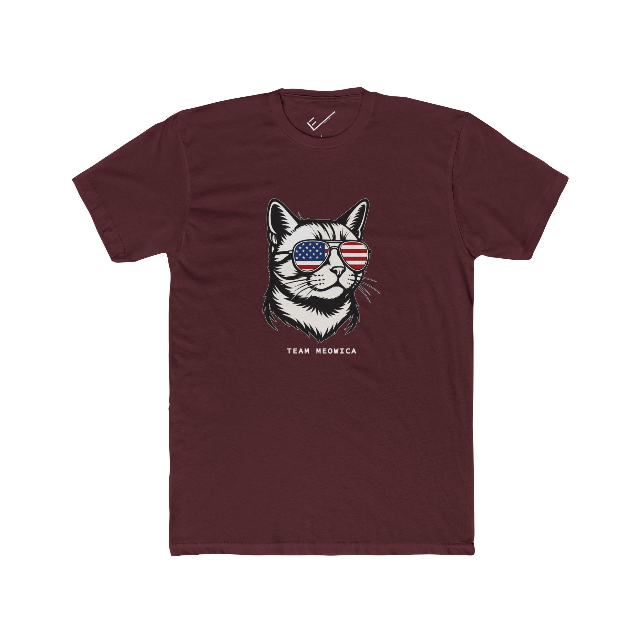 All American Cat "Team Meowica" Tee: Tapered Fit, Unisex Lightweight Combed Cotton Crew Neck.