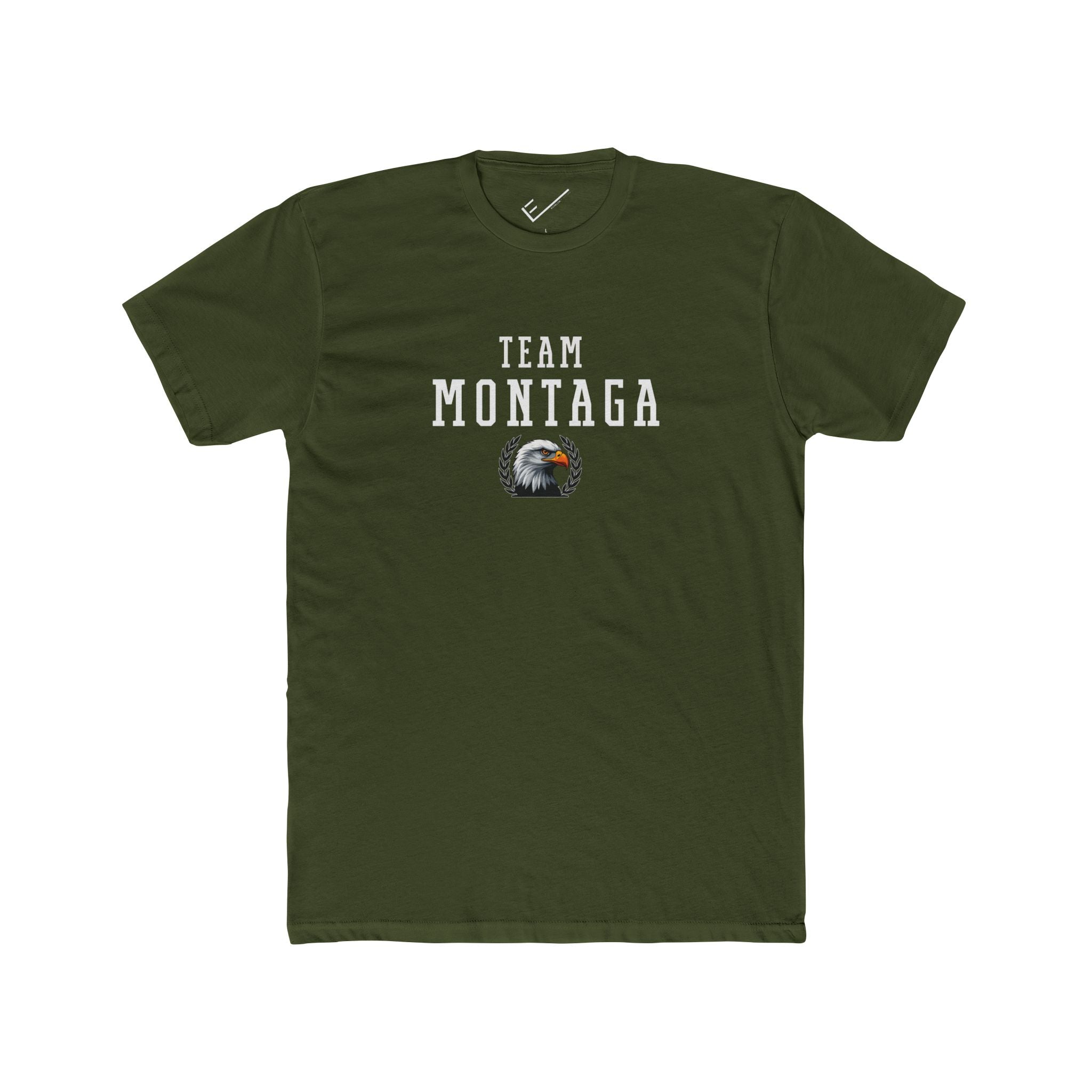 Team Montaga Varsity Tee: Tapered Fit, Unisex Lightweight Combed Cotton Crew Neck.