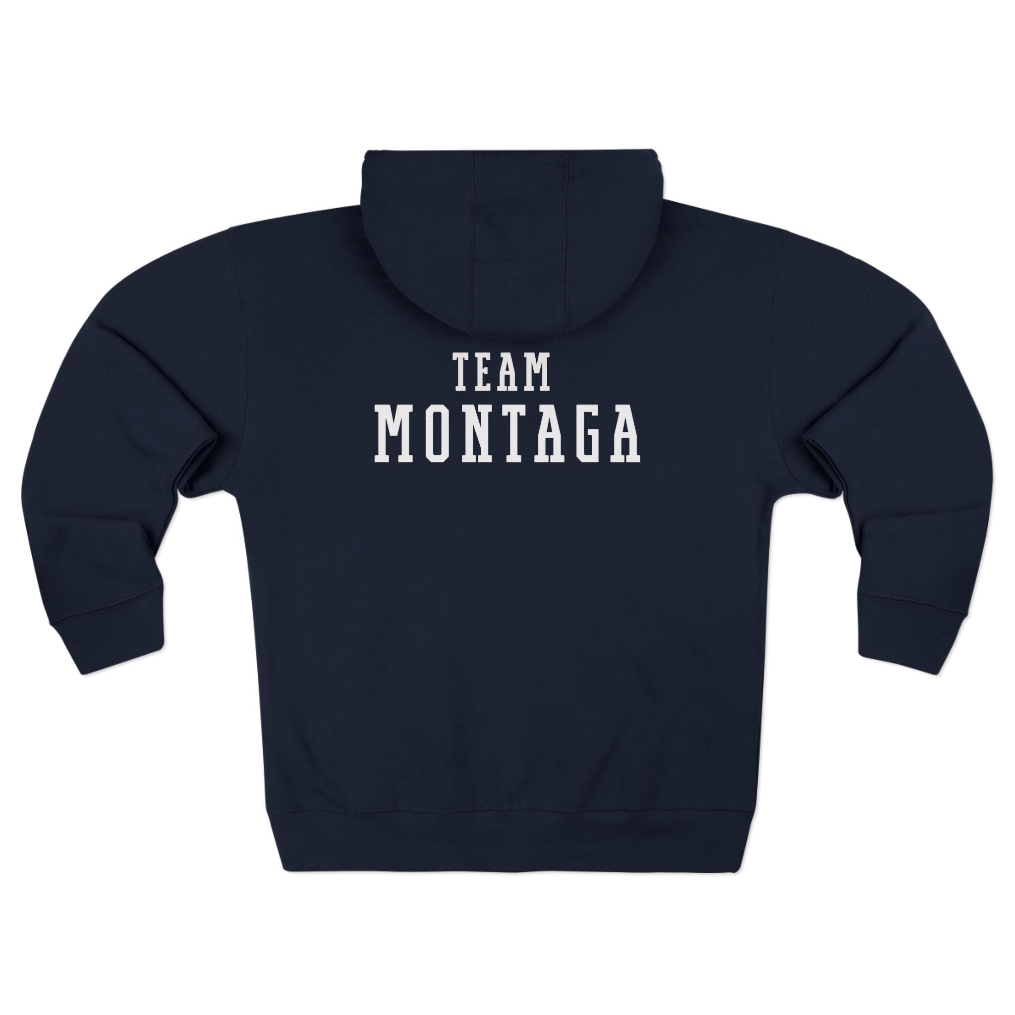 Team Montaga Unisex Zip Hoodie with Team Montaga and Flag Design.