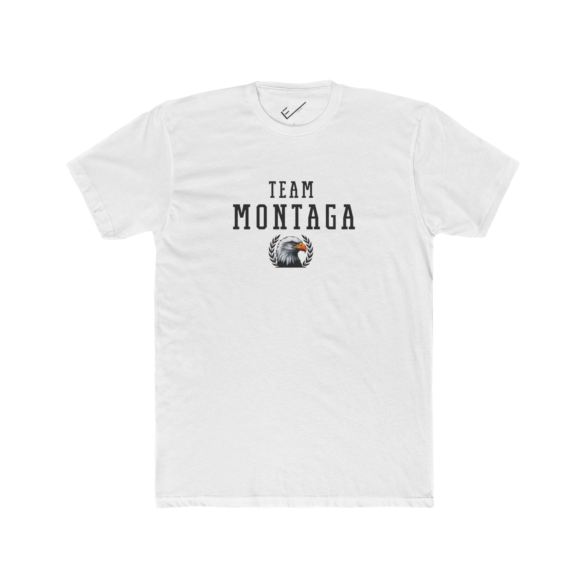 Team Montaga Varsity Tee: Tapered Fit, Unisex Lightweight Combed Cotton Crew Neck.