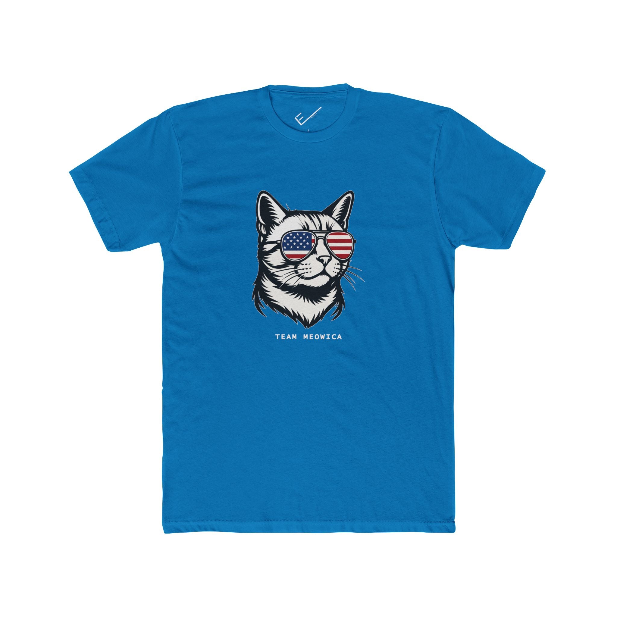 All American Cat "Team Meowica" Tee: Tapered Fit, Unisex Lightweight Combed Cotton Crew Neck.