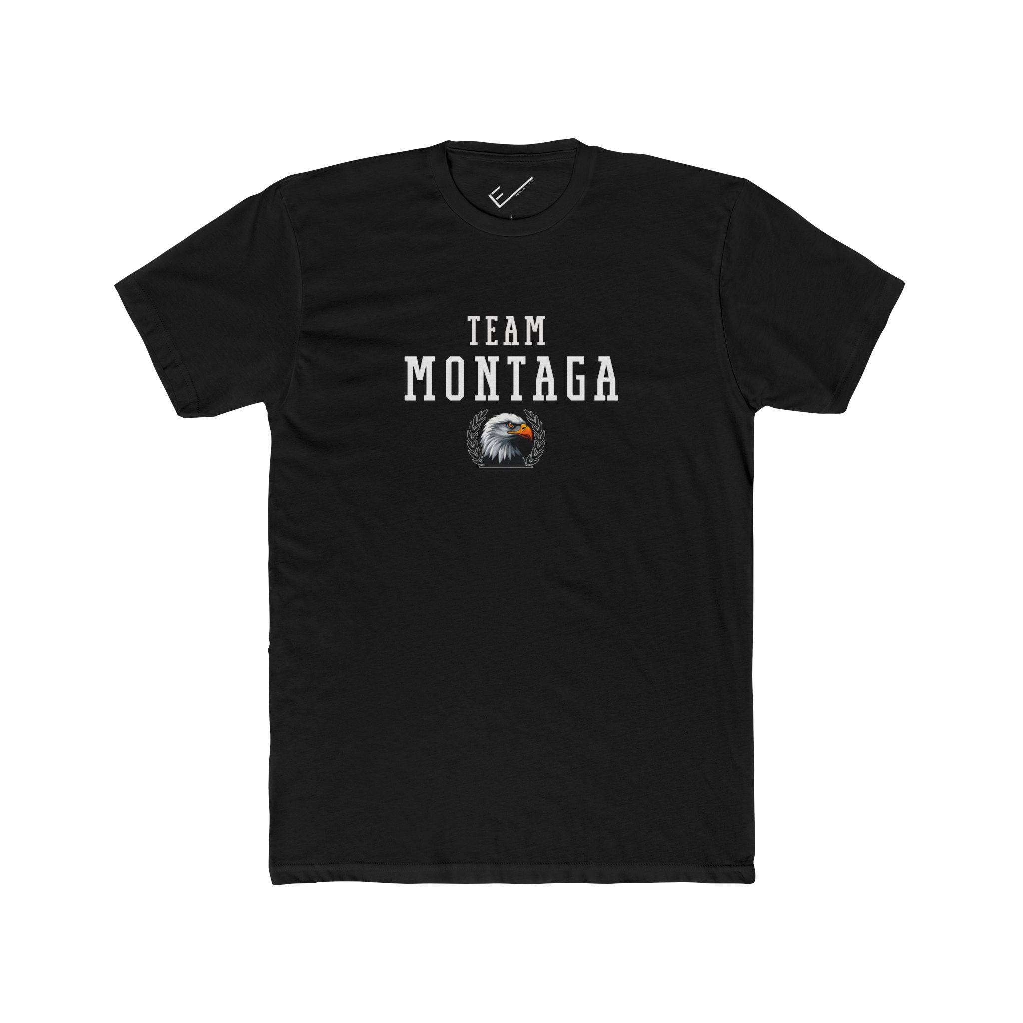 Team Montaga Varsity Tee: Tapered Fit, Unisex Lightweight Combed Cotton Crew Neck.