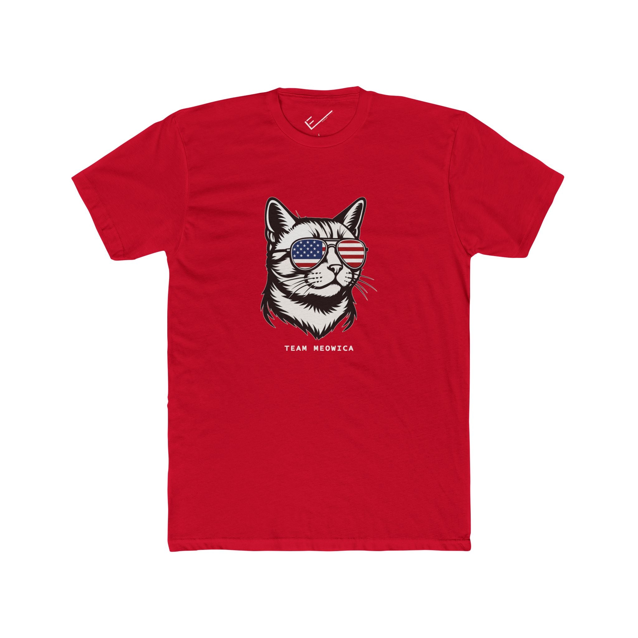 All American Cat "Team Meowica" Tee: Tapered Fit, Unisex Lightweight Combed Cotton Crew Neck.