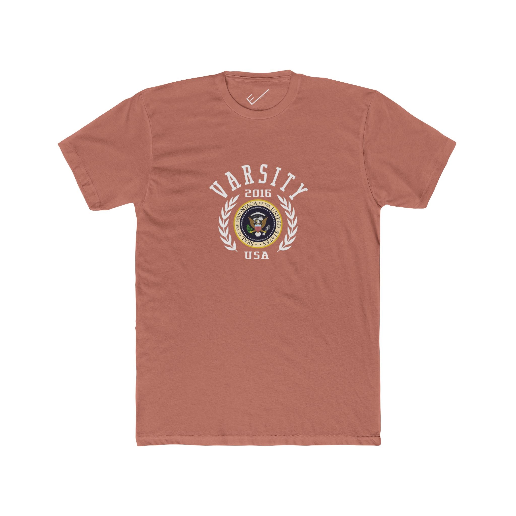 Montaga Podcast Varsity Tee: Tapered Fit, Unisex Lightweight Combed Cotton Crew Neck.