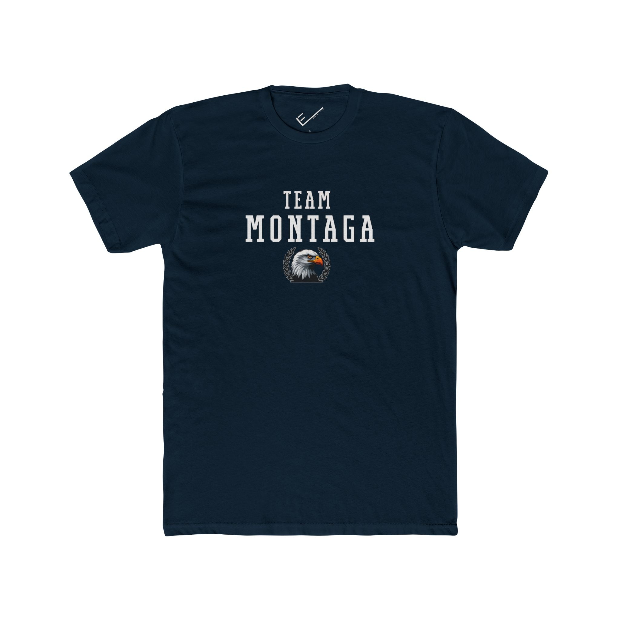 Team Montaga Varsity Tee: Tapered Fit, Unisex Lightweight Combed Cotton Crew Neck.
