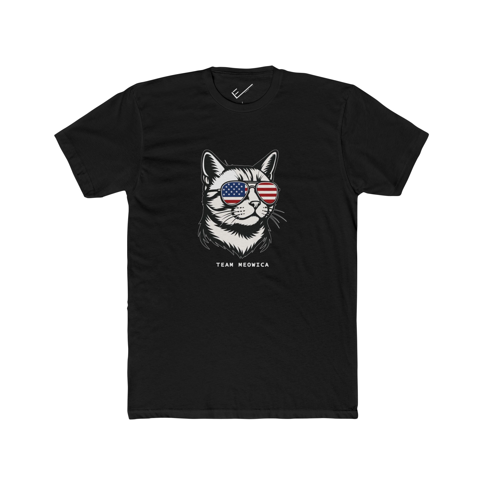 All American Cat "Team Meowica" Tee: Tapered Fit, Unisex Lightweight Combed Cotton Crew Neck.