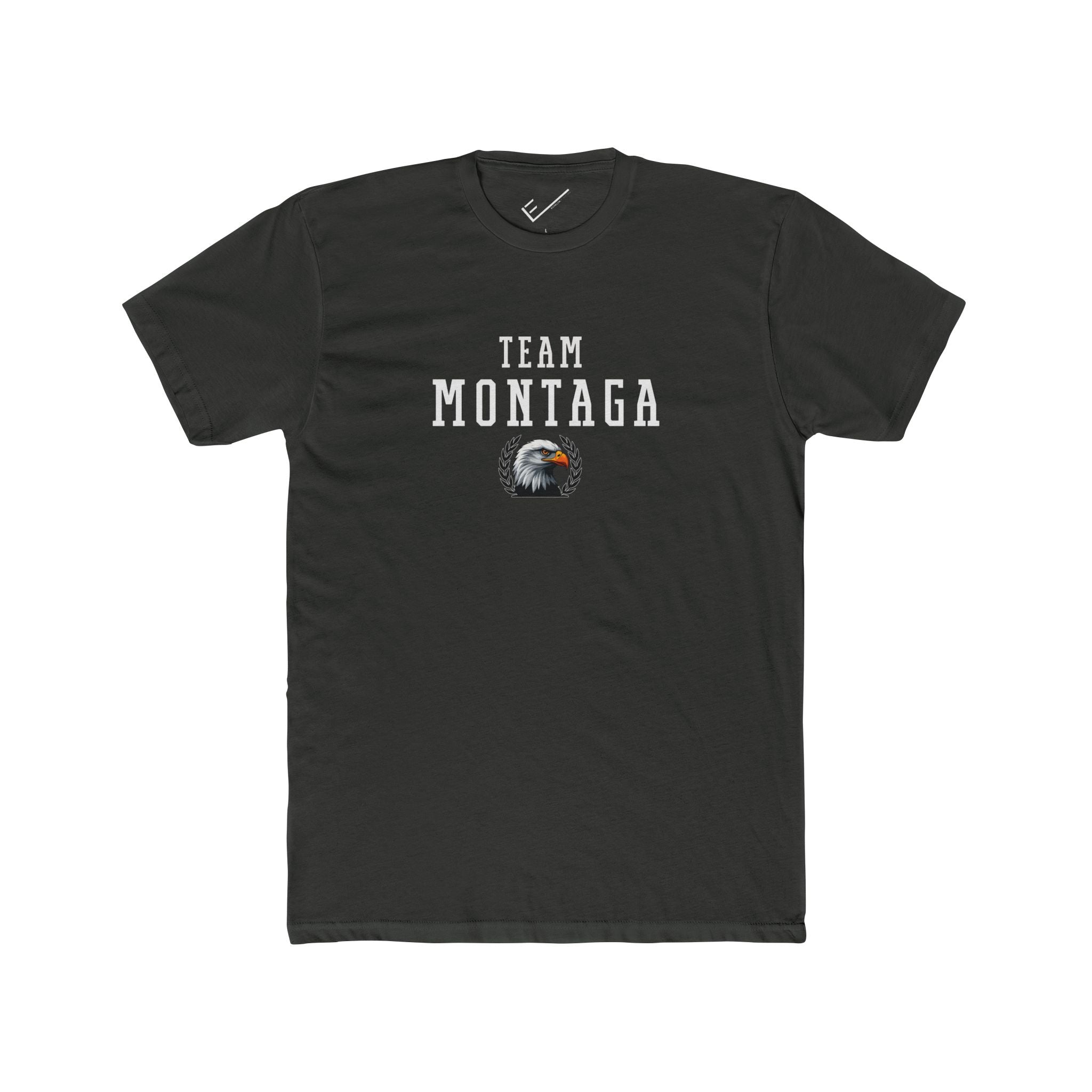 Team Montaga Varsity Tee: Tapered Fit, Unisex Lightweight Combed Cotton Crew Neck.