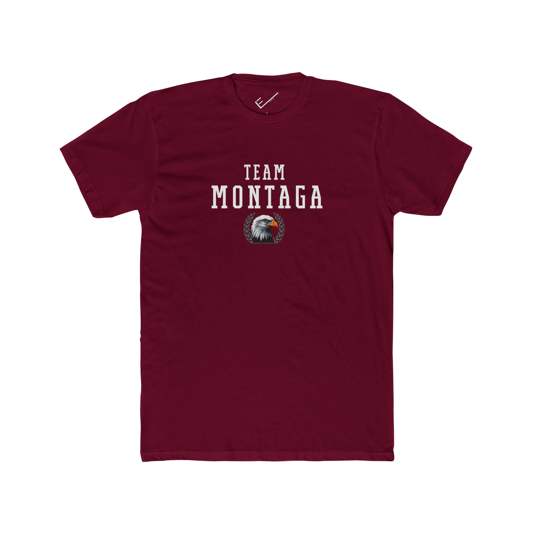 Team Montaga Varsity Tee: Tapered Fit, Unisex Lightweight Combed Cotton Crew Neck.