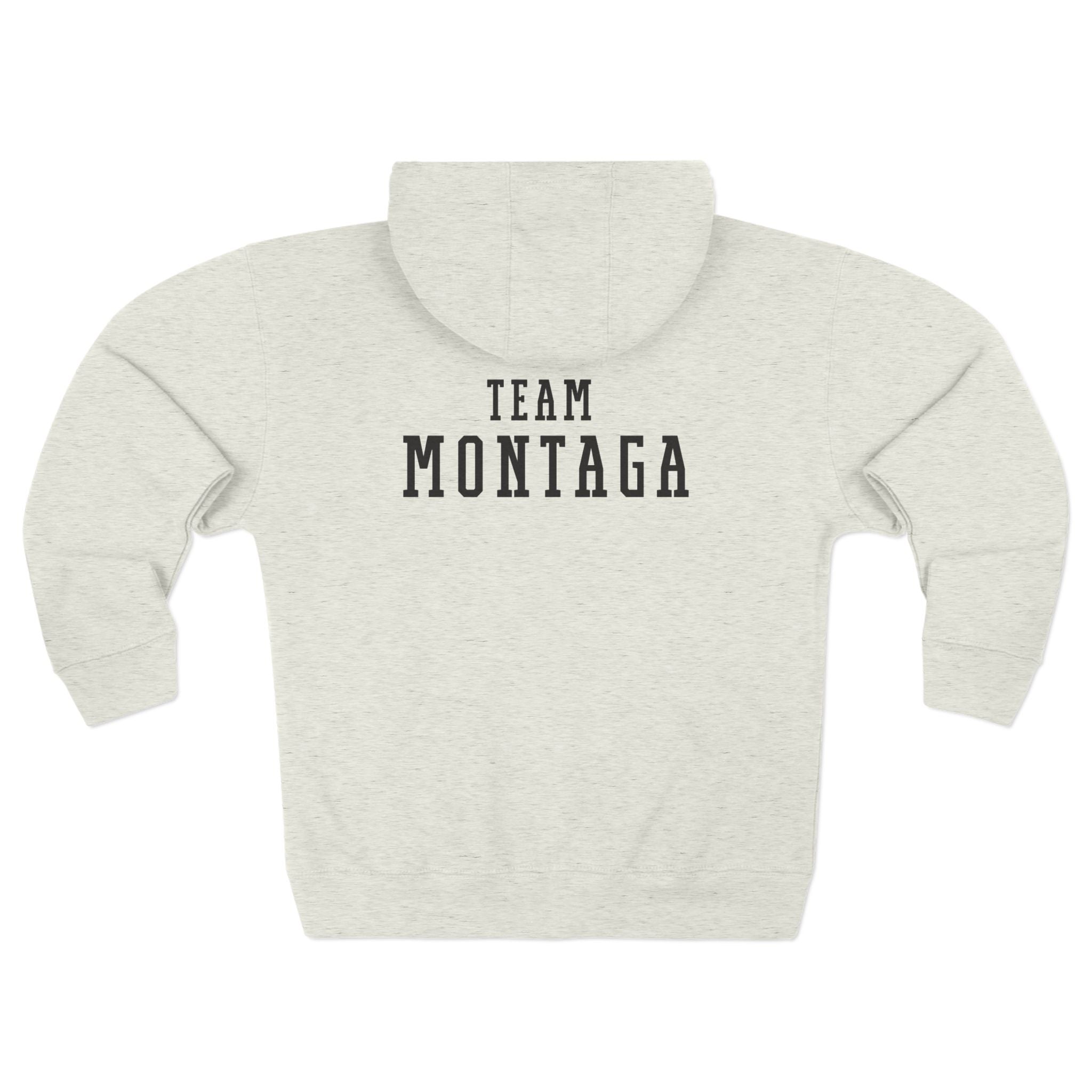 Team Montaga Unisex Zip Hoodie with Team Montaga and Flag Design.