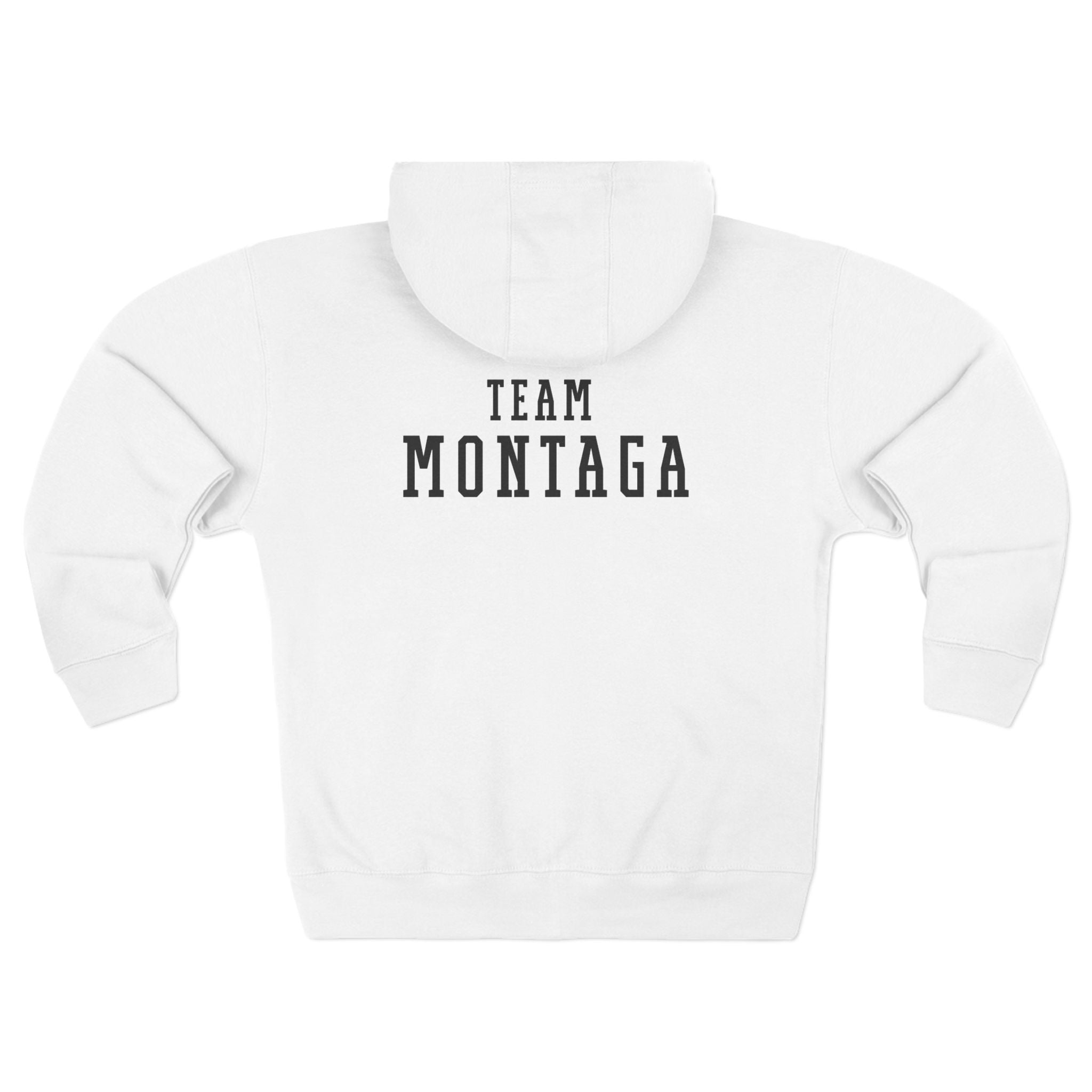 Team Montaga Unisex Zip Hoodie with Team Montaga and Flag Design.