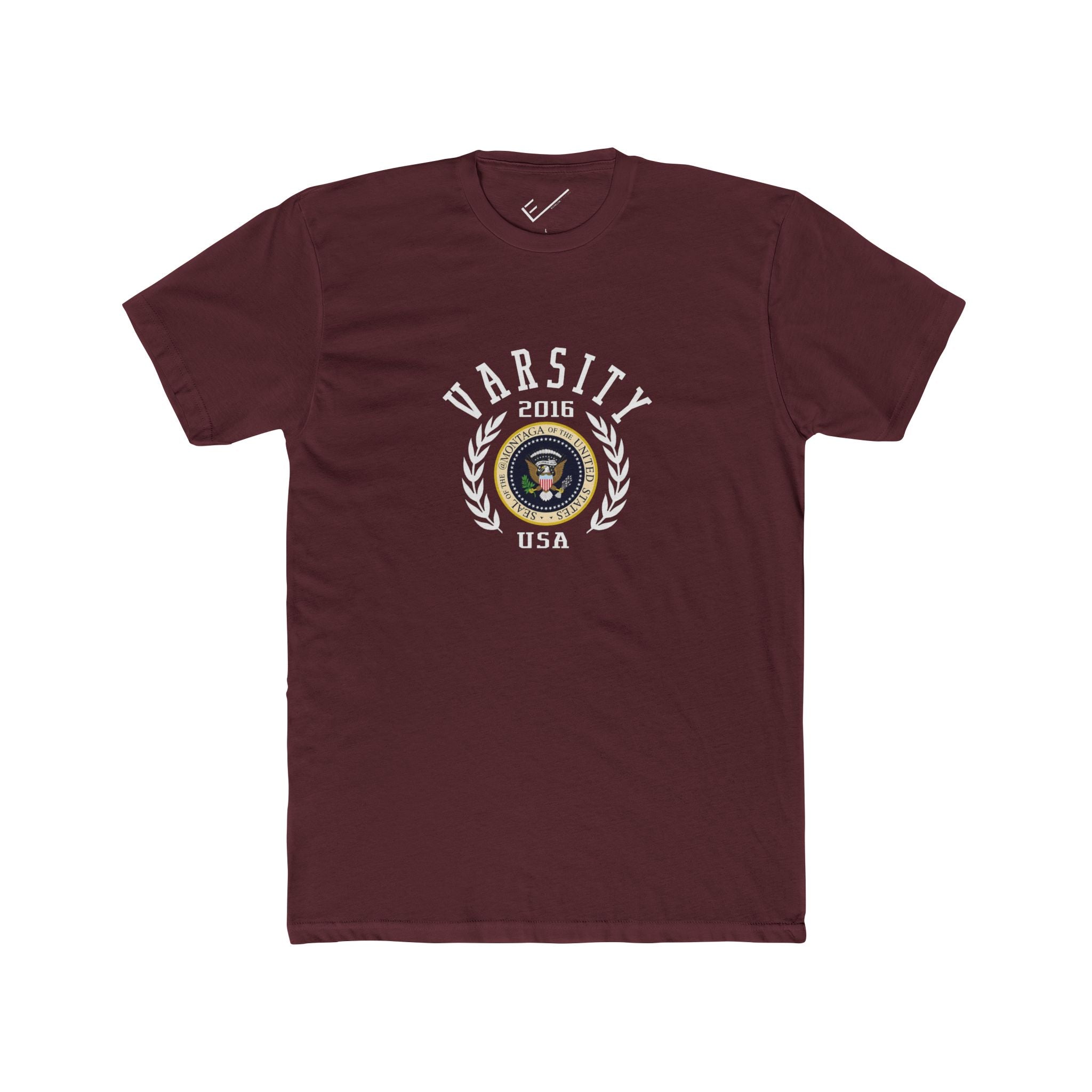 Montaga Podcast Varsity Tee: Tapered Fit, Unisex Lightweight Combed Cotton Crew Neck.