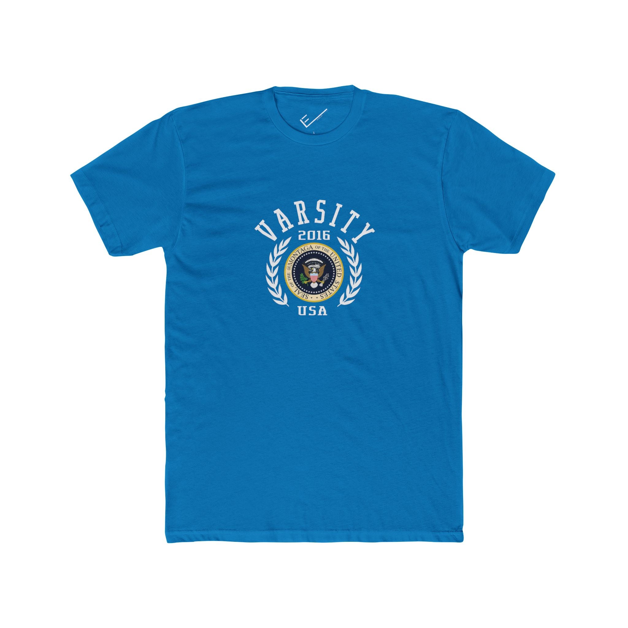 Montaga Podcast Varsity Tee: Tapered Fit, Unisex Lightweight Combed Cotton Crew Neck.