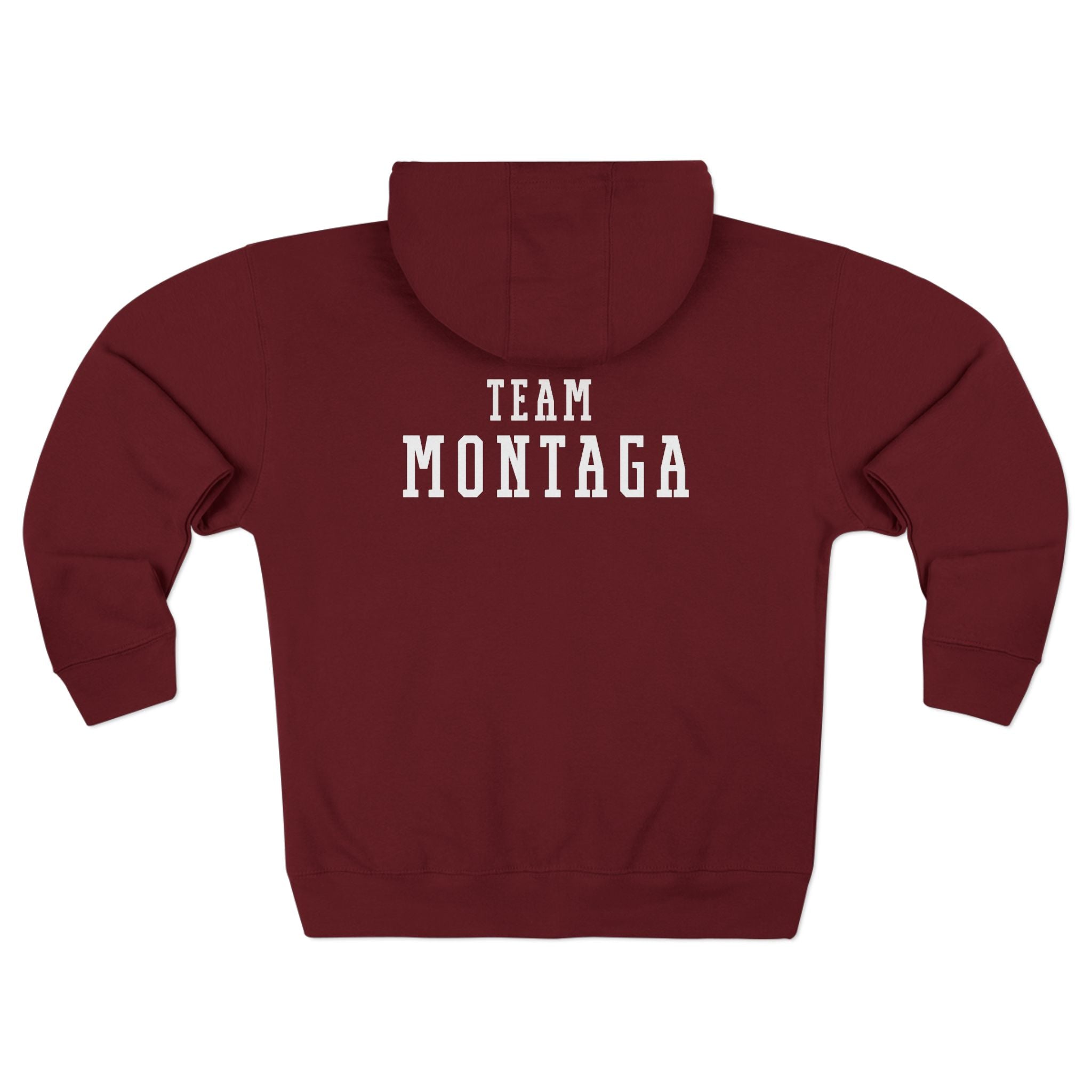 Team Montaga Unisex Zip Hoodie with Team Montaga and Flag Design.