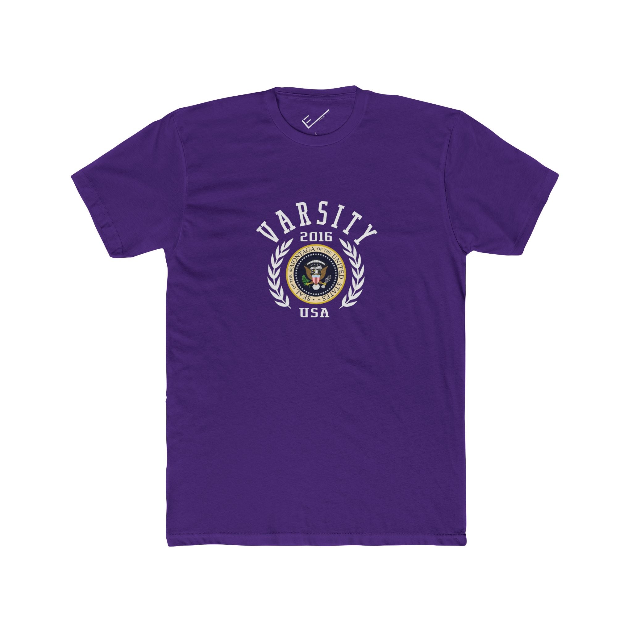 Montaga Podcast Varsity Tee: Tapered Fit, Unisex Lightweight Combed Cotton Crew Neck.