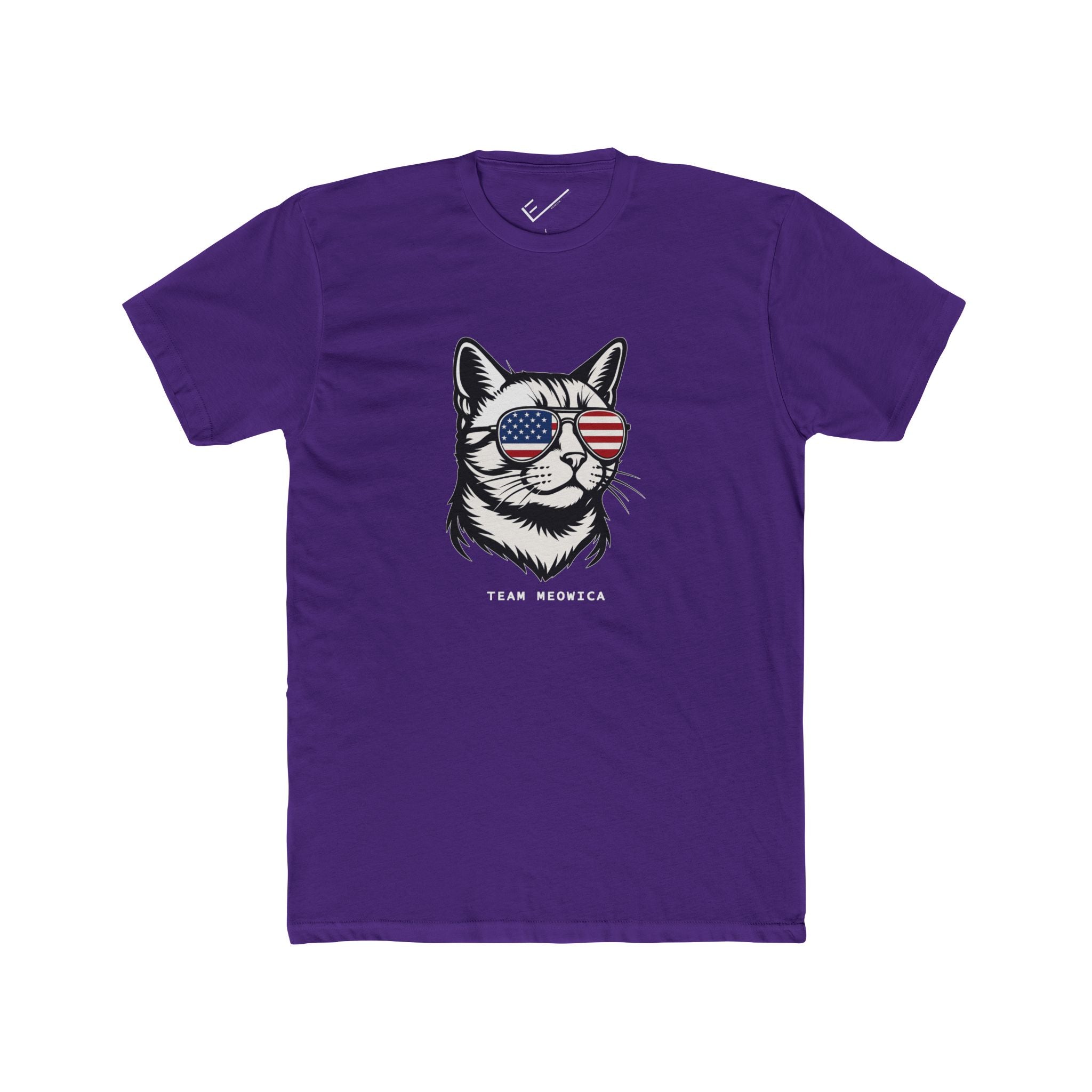 All American Cat "Team Meowica" Tee: Tapered Fit, Unisex Lightweight Combed Cotton Crew Neck.