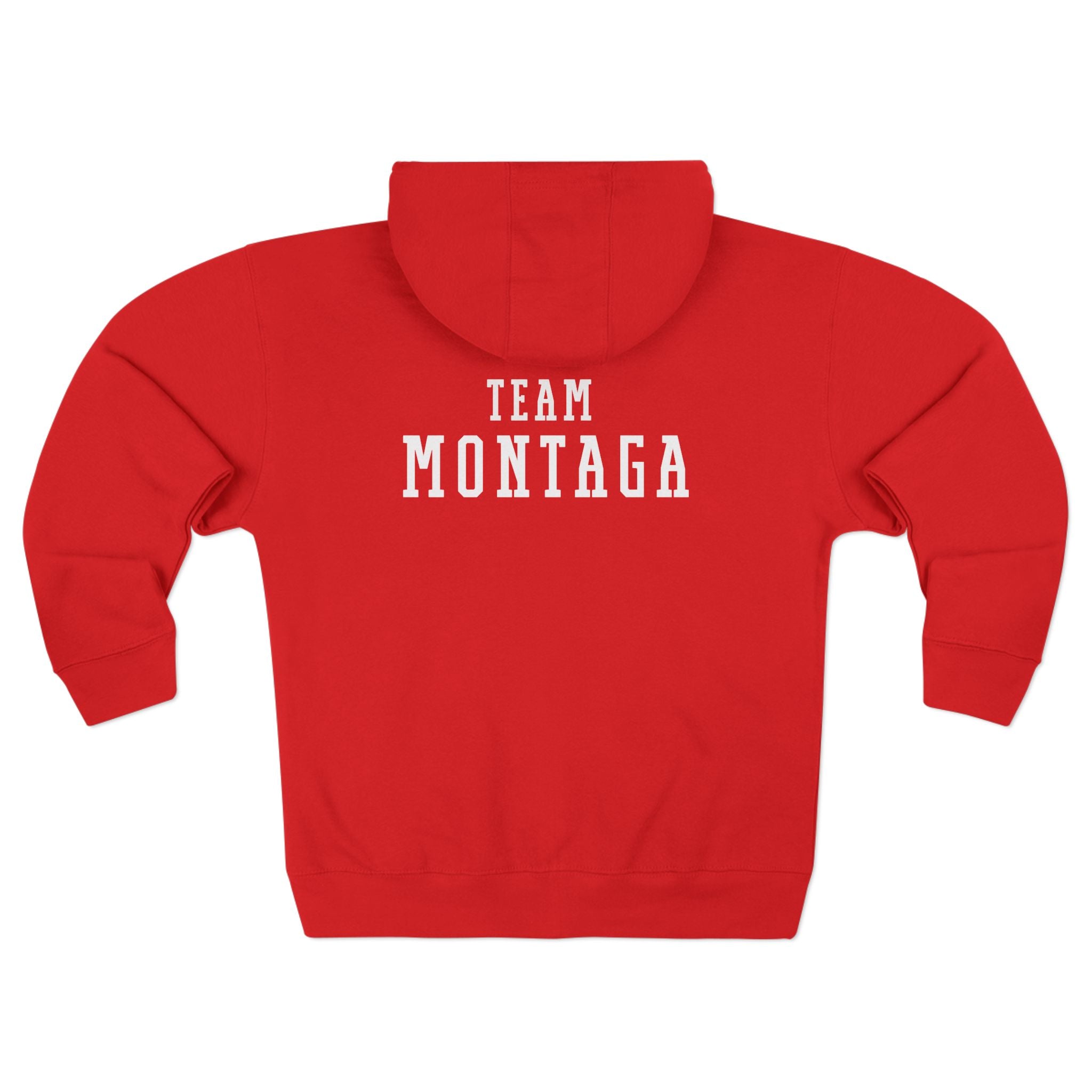 Team Montaga Unisex Zip Hoodie with Team Montaga and Flag Design.