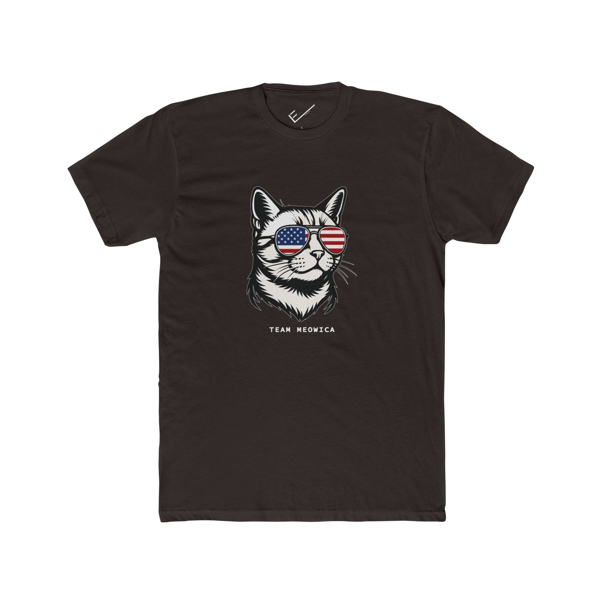 All American Cat "Team Meowica" Tee: Tapered Fit, Unisex Lightweight Combed Cotton Crew Neck.