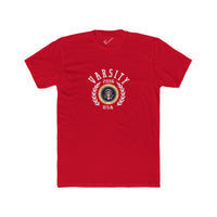 Montaga Podcast Varsity Tee: Tapered Fit, Unisex Lightweight Combed Cotton Crew Neck.