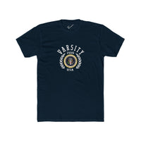 Montaga Podcast Varsity Tee: Tapered Fit, Unisex Lightweight Combed Cotton Crew Neck.