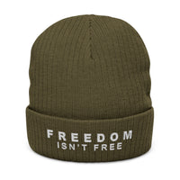 Freedom Isn't Free Unisex Ribbed Knit Beanie: Dark colors.