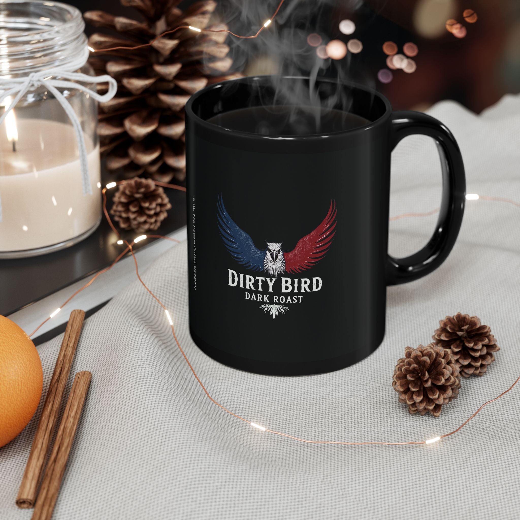 Dirty Bird Dark Roast Ceramic Mug in black: 11oz & 15oz sizes