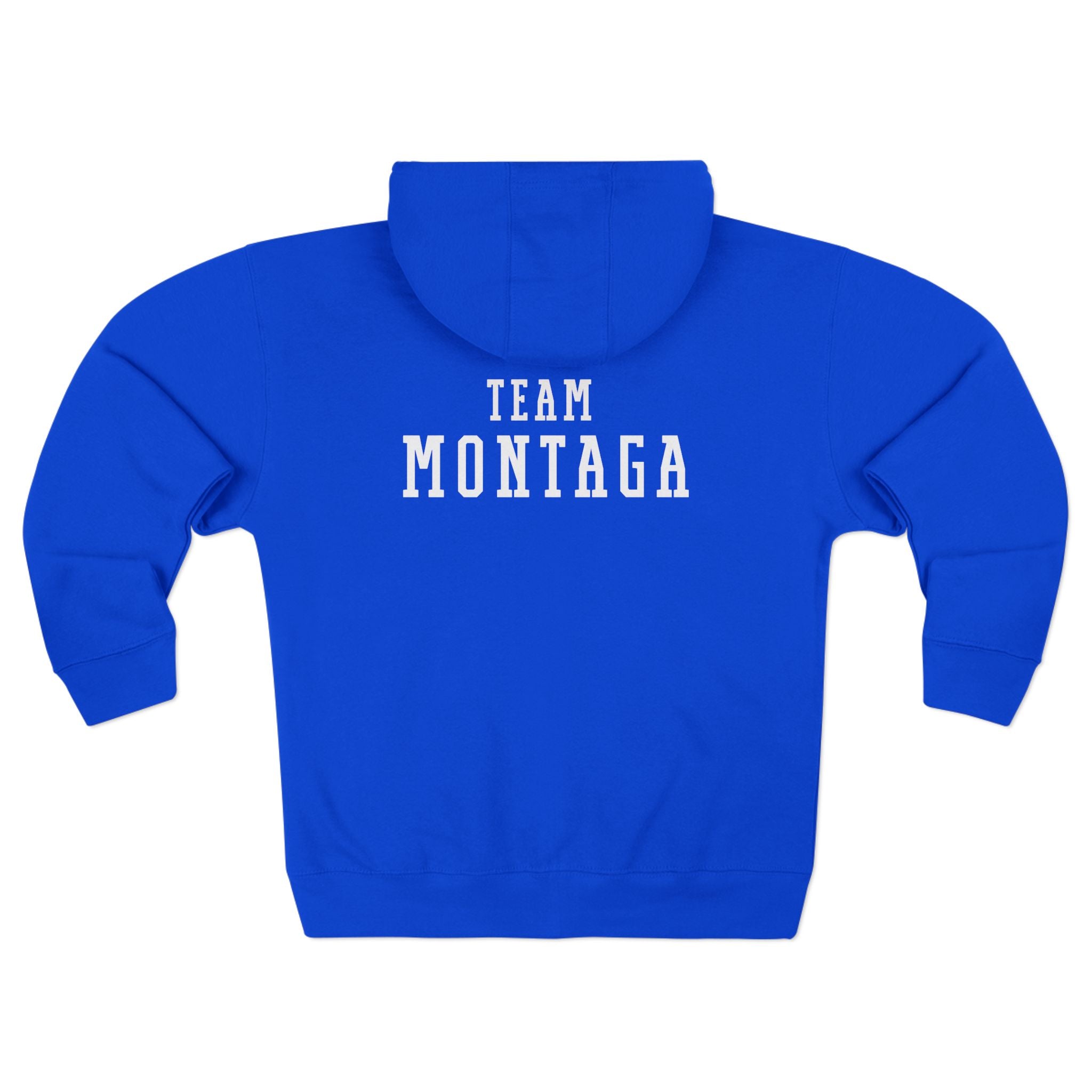 Team Montaga Unisex Zip Hoodie with Team Montaga and Flag Design.