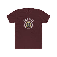 Montaga Podcast Varsity Tee: Tapered Fit, Unisex Lightweight Combed Cotton Crew Neck.