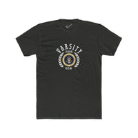 Montaga Podcast Varsity Tee: Tapered Fit, Unisex Lightweight Combed Cotton Crew Neck.