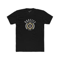 Montaga Podcast Varsity Tee: Tapered Fit, Unisex Lightweight Combed Cotton Crew Neck.
